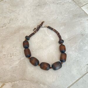 Vintage boho wood bead necklace approx 18” long